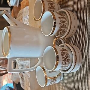 Now 14 pce Royal Crown & more Greek gilt vtg  Demitasse & Pitcher set